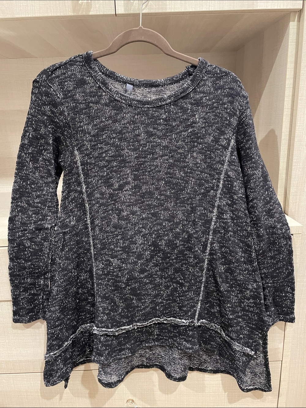 Marled Black Crewneck Tunic Sweater